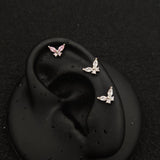 Titanium Butterfly Marquise CZ Piercing Stud – White & Pink | 1pc | Ear Nose Body Jewelry - AKAK BODYJEWELRY-ear-tunnel