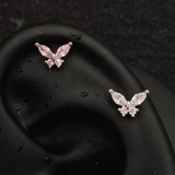 Titanium Butterfly Marquise CZ Piercing Stud – White & Pink | 1pc | Ear Nose Body Jewelry - AKAK BODYJEWELRY-ear-tunnel
