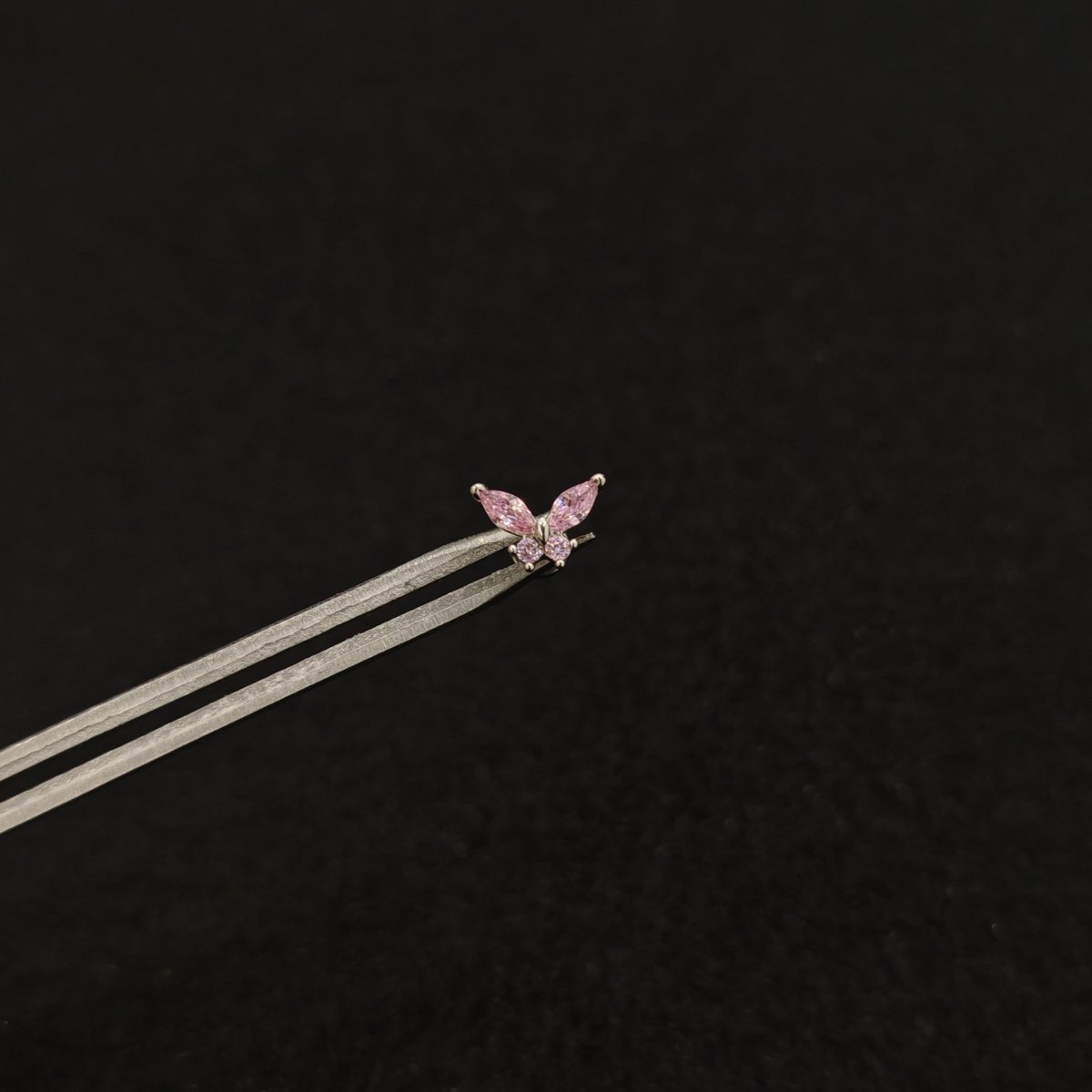 Titanium Butterfly Marquise CZ Piercing Stud – White & Pink | 1pc | Ear Nose Body Jewelry - AKAK BODYJEWELRY-ear-tunnel