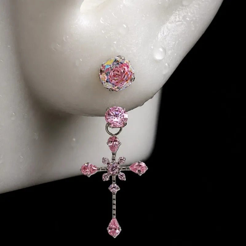 Titanium CZ Rose Cross Dangle Piercing Jewelry | 1PC - AKAK BODYJEWELRY-ear-tunnel