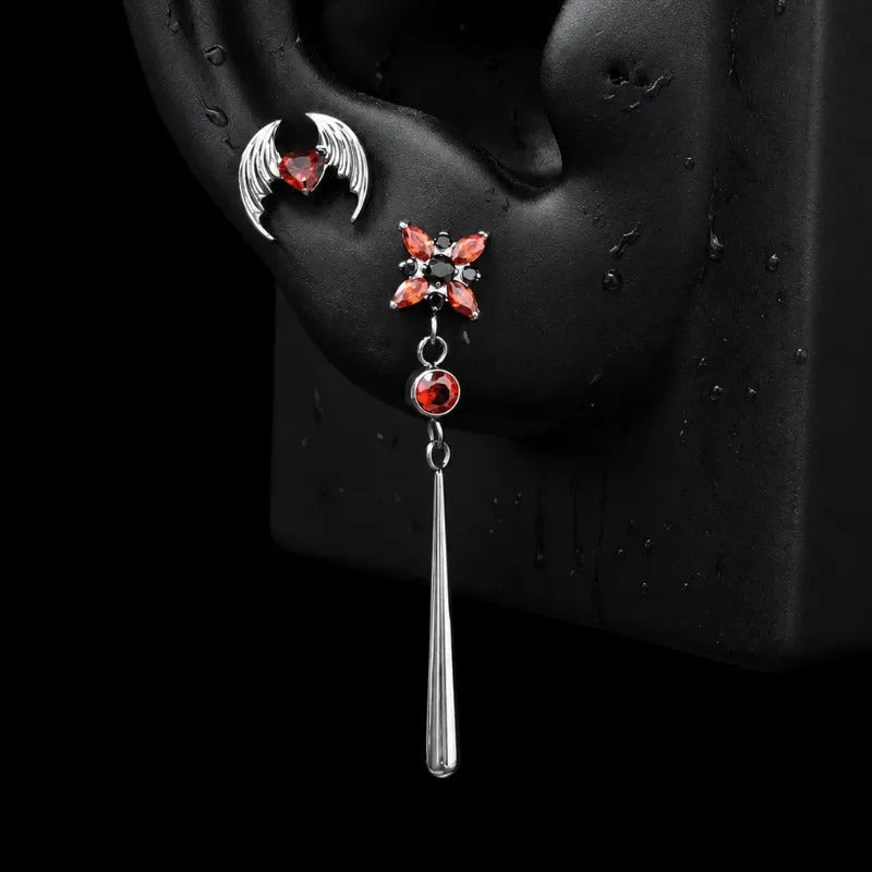 Titanium Red CZ Gothic Dark Piercing Jewelry | 1PC - AKAK BODYJEWELRY-ear-tunnel