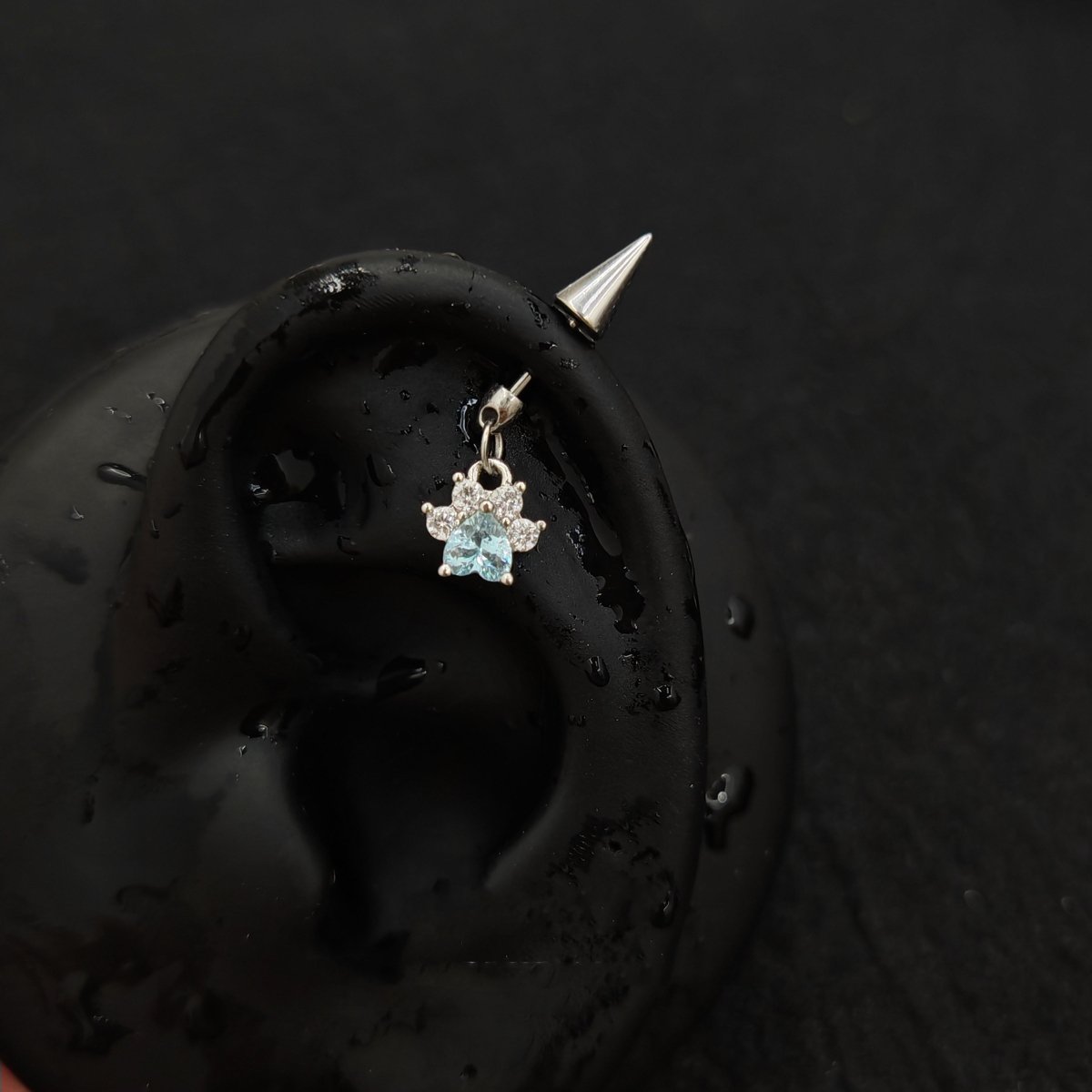 Titanium Spike Cat Paw CZ Dangle Piercing Stud |1PC – Blue / White / Pink | Ear Nose Body Jewelry - AKAK BODYJEWELRY-ear-tunnel