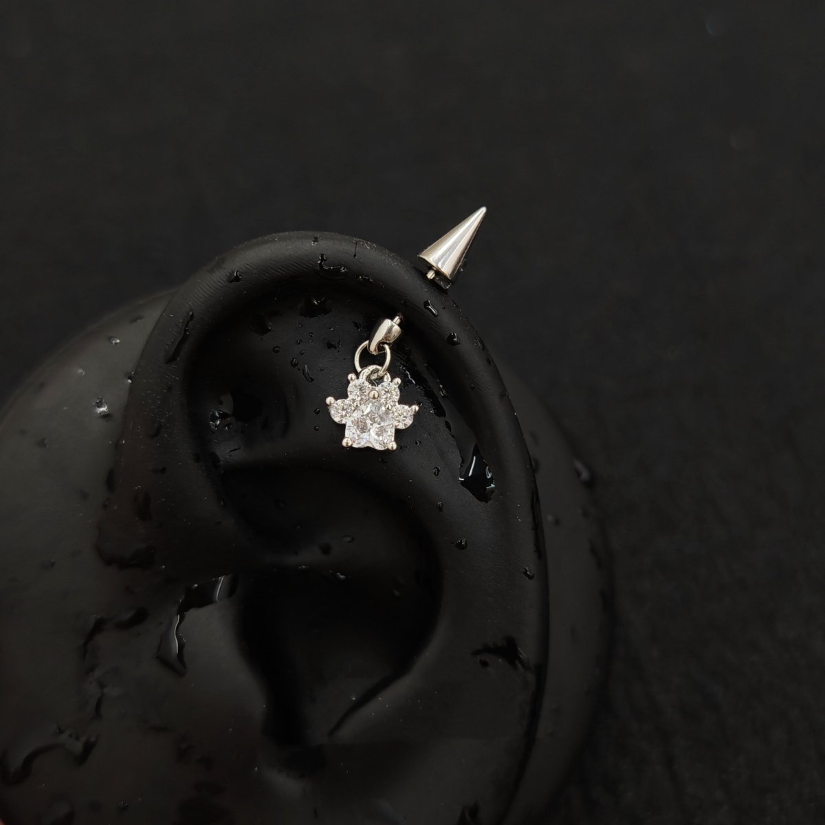 Titanium Spike Cat Paw CZ Dangle Piercing Stud |1PC – Blue / White / Pink | Ear Nose Body Jewelry - AKAK BODYJEWELRY-ear-tunnel