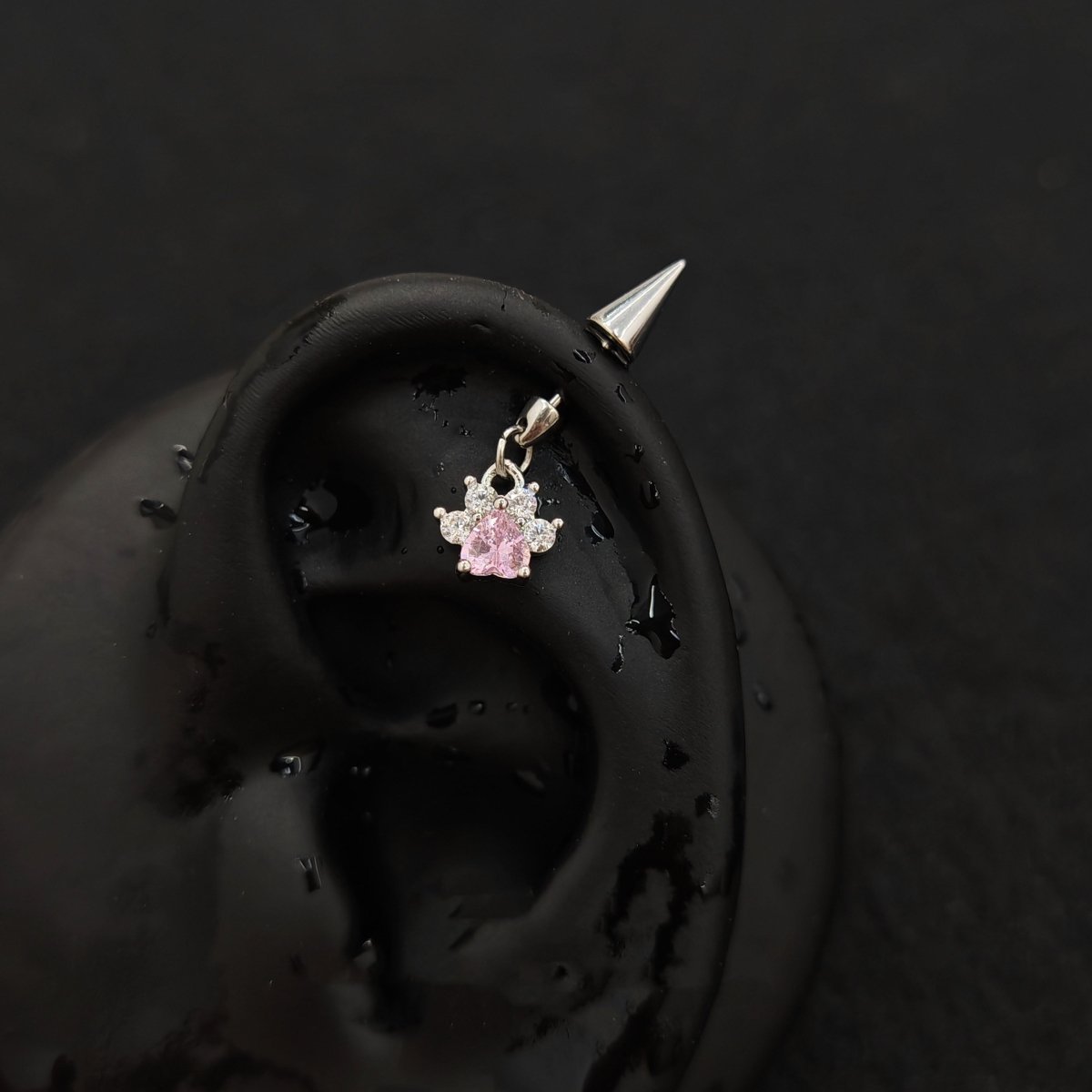Titanium Spike Cat Paw CZ Dangle Piercing Stud |1PC – Blue / White / Pink | Ear Nose Body Jewelry - AKAK BODYJEWELRY-ear-tunnel