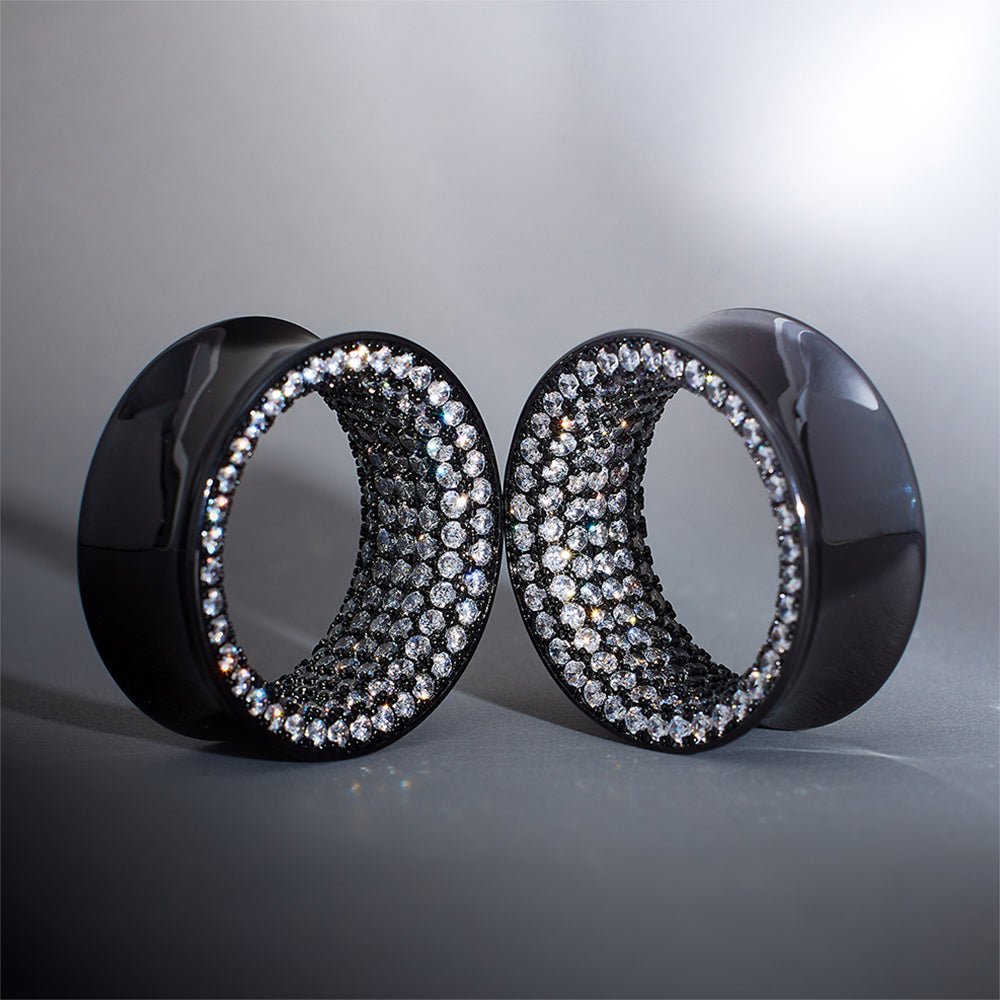 Tungsten Steel White Moissanite Stars Shining Ear Gauge Tunnel(2pcs) - AKAK BODYJEWELRY - ear - tunnel