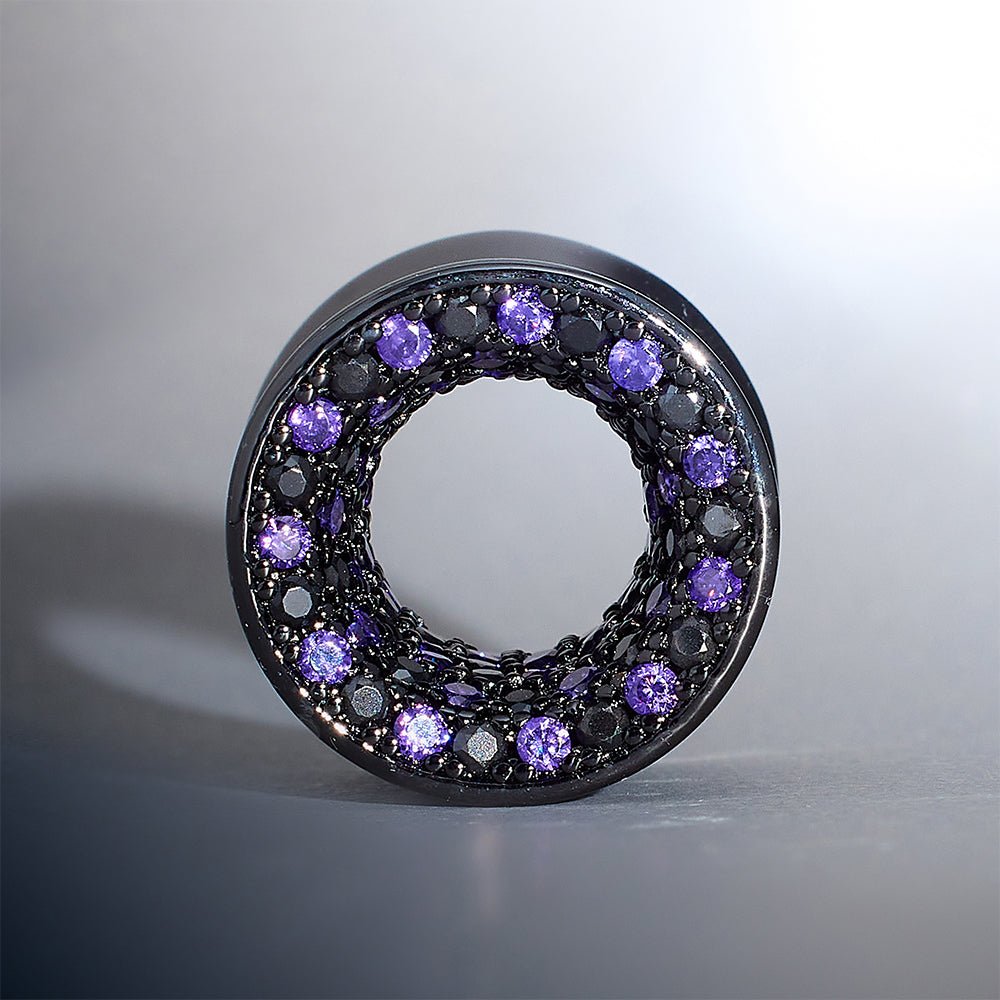 Tungsten Steel Zircon Black Purple Tunnel(2pcs) - AKAK BODYJEWELRY - ear - tunnel