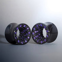 Tungsten Steel Zircon Black Purple Tunnel(2pcs) - AKAK BODYJEWELRY - ear - tunnel