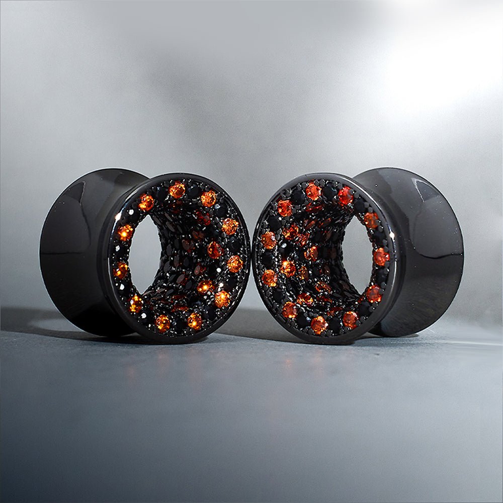 Tungsten Steel Zircon Black Red Ear Gauge Tunnel(2pcs) - AKAK BODYJEWELRY - ear - tunnel