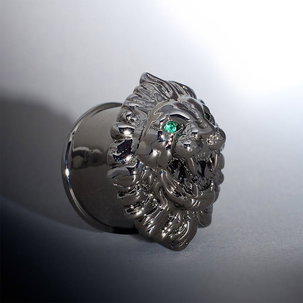 Tungsten Steel Zircon Emerald Roar Plugs(2Pcs) - AKAK BODYJEWELRY - ear - tunnel