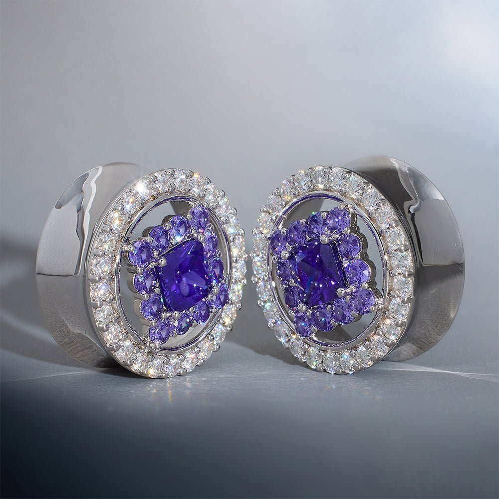 Violet Crown 14K Moissanite Ear Gauge Tunnel (2Pcs) - AKAK BODYJEWELRY - ear - tunnel