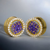 Violet Crown 14K Zircon Ear Gauge Tunnel (2Pcs) - AKAK BODYJEWELRY - ear - tunnel
