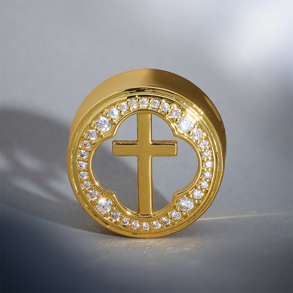 Window of Holy Light Moissanite 14K Ear Gauge Tunnel (2Pcs) - AKAK BODYJEWELRY - ear - tunnel