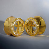 Window of Holy Light Zircon 14K Ear Gauge Tunnel (2Pcs) - AKAK BODYJEWELRY - ear - tunnel