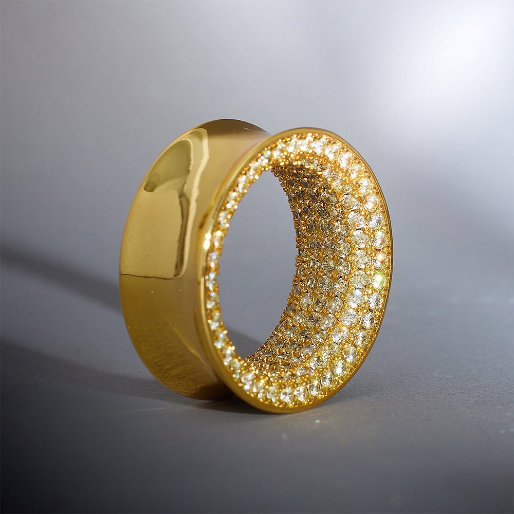 Yellow Moissanite 14K Gold Stars Shining Tunnel(2Pcs) - AKAK BODYJEWELRY - ear - tunnel