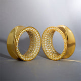 Yellow Moissanite 8K Stars Shining Tunnel (2Pcs) - AKAK BODYJEWELRY - ear - tunnel