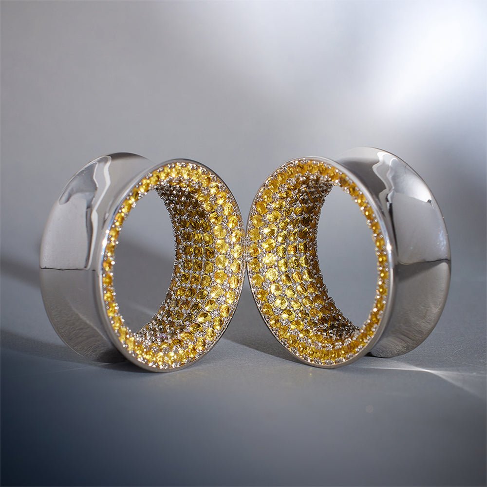 Yellow Moissanite 8K Stars Shining Tunnel (2Pcs) - AKAK BODYJEWELRY - ear - tunnel