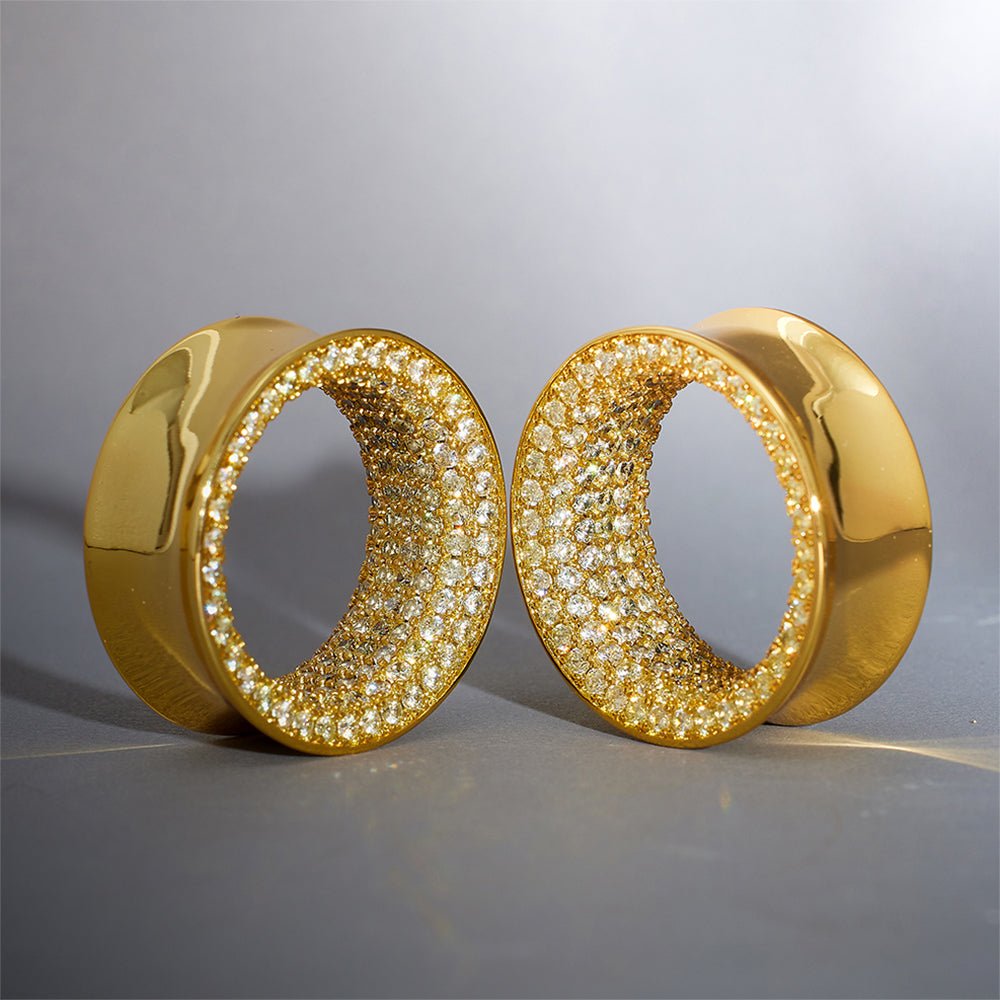 Yellow Zircon 8K Stars Shining Tunnel (2Pcs) - AKAK BODYJEWELRY - ear - tunnel